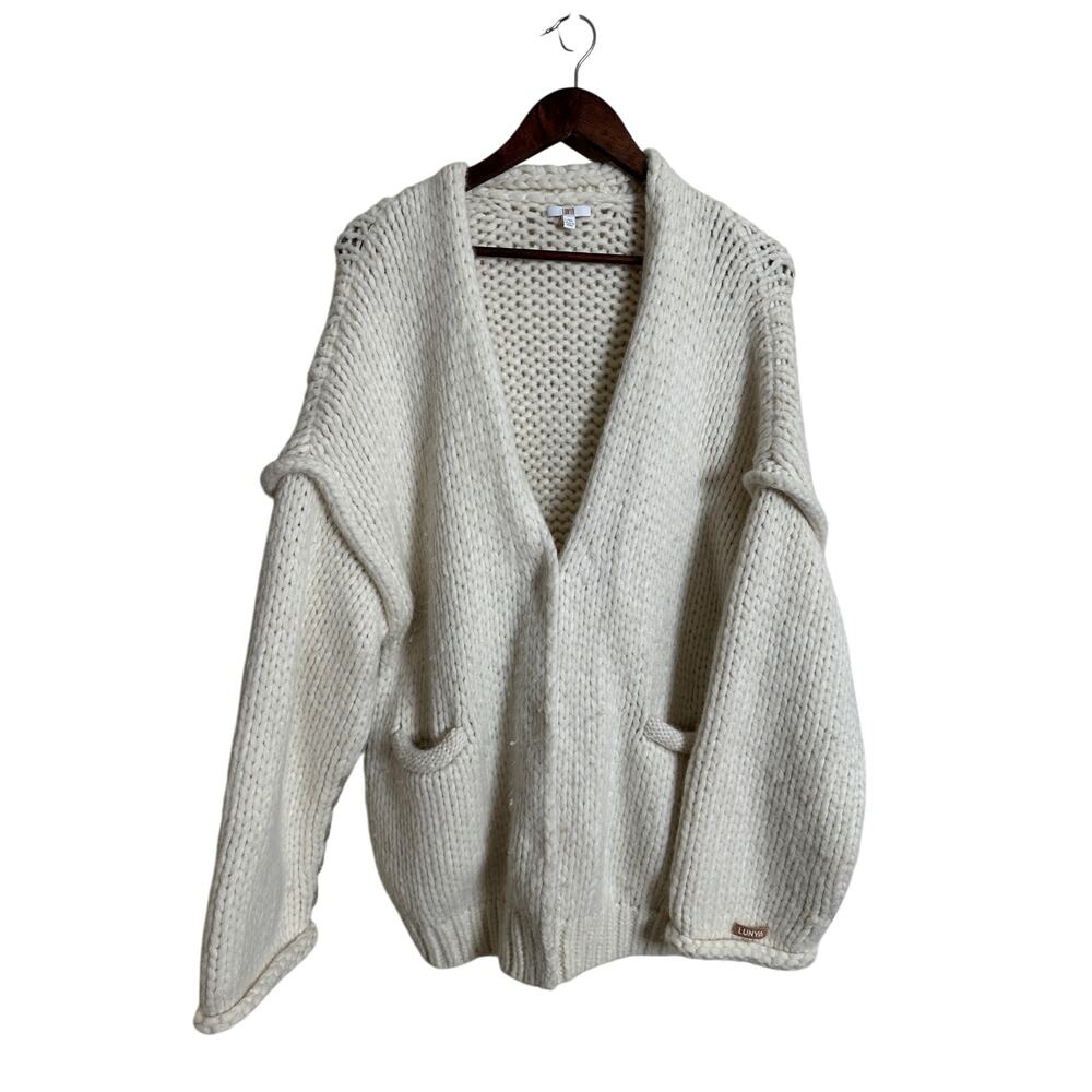 Lunya Lofty Wool Whip Stitch Cardigan Cream Womans L/XL - Picture 4 of 14
